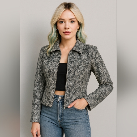 Taiga Paris Jackets & Blazers - Vintage Taiga Paris Snake Print Zip Front Blazer Jacket Women’s Gray Black
